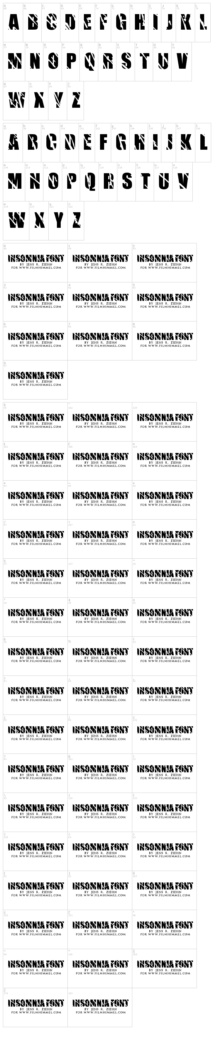 Insomnia font map